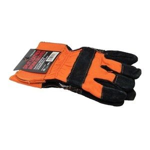 Split Leather Work Gloves-Safety Orange Color, Leather Palm, Rubberized Cuff New